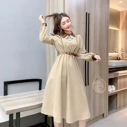 实拍2020秋冬新款女装连衣裙网红流行法式复古长袖裙子