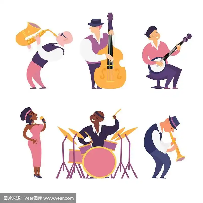 爵士乐队矢量彩色插图