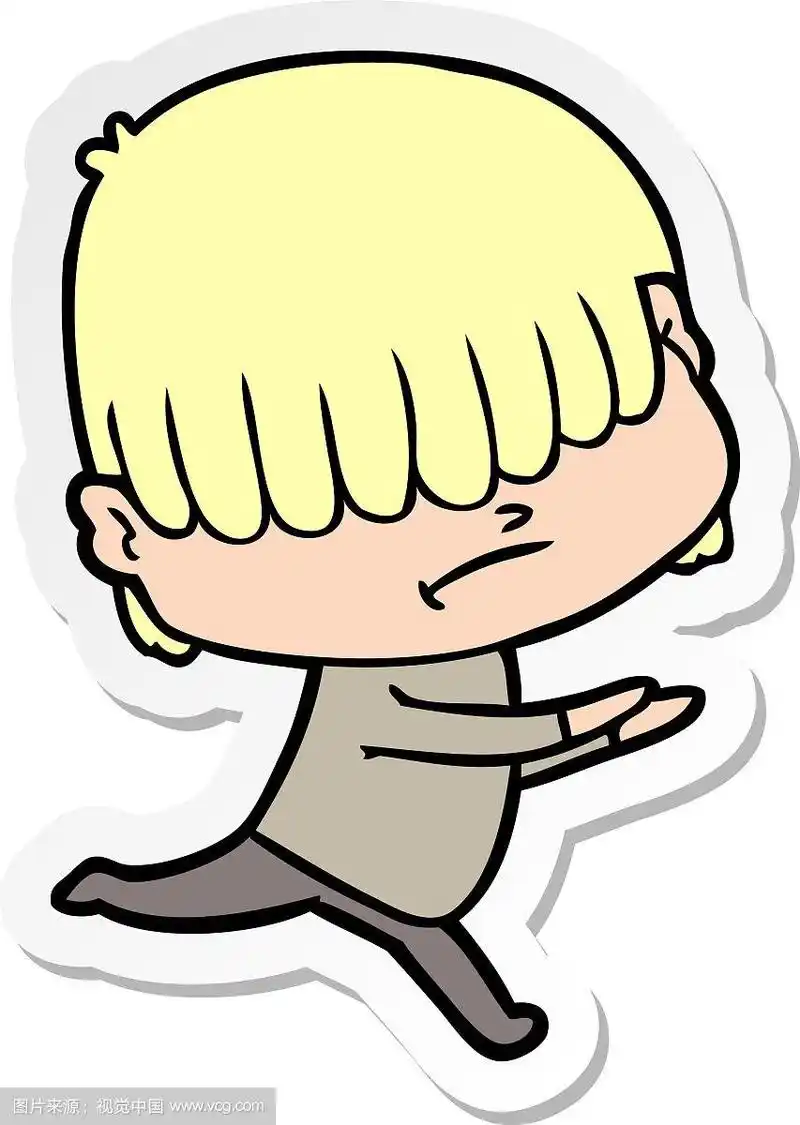 一个头发凌乱的卡通男孩的贴纸