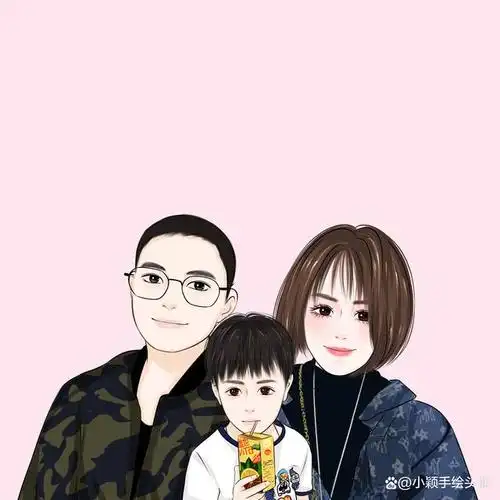 写实漫画全家福,一家三口卡通动漫头像,可爱也能很精致