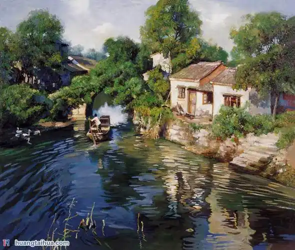 书房卧室儿童室风水画详细描述收藏保养名称:六月江南水乡风景作品油