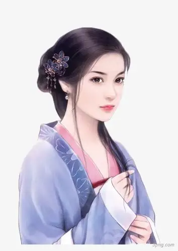 蓝衣甜美婉约女子古风立绘png素材透明免抠图片-动植人物