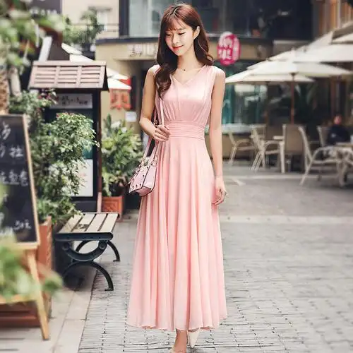 歌兔连衣裙夏季长裙雪纺2015夏装修身显瘦气质