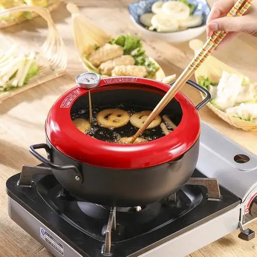 天妇罗油炸锅家用小炸锅煤气燃气电磁炉通用不粘锅炸油锅小型铁锅