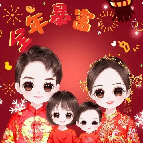 全家福定制卡通头像约稿一家四口头像