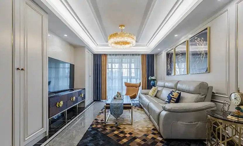 98平米轻奢风格三室客厅装修效果图,吊顶创意设计图