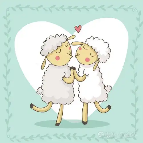 两个可爱的羊羔接吻