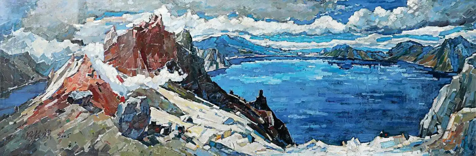 冯法祀(1914～2009) 长白山天池 镜框 布面油画