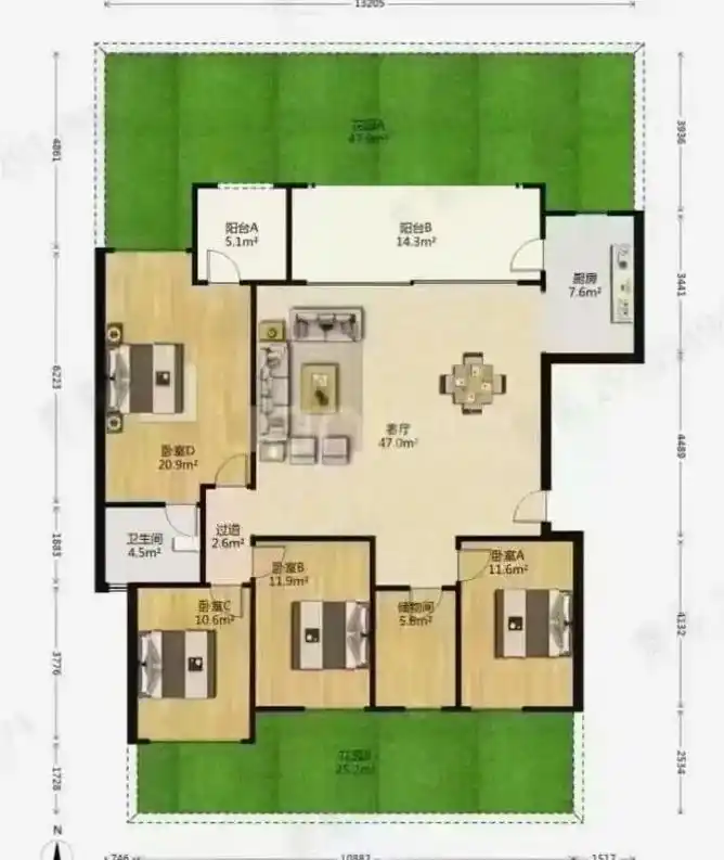 龙湖西宸原著155户型花园90平米总价只要210万,还可以 - 抖音