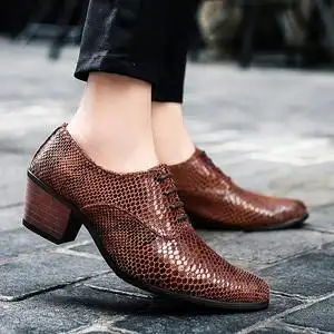 高跟鞋男士尖头休闲鞋豹纹高跟皮鞋朋克夜场青年男鞋casual shoes