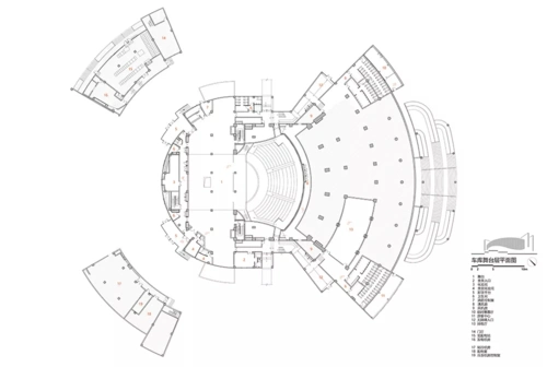 车库舞台层平面图观众厅席座层平面图休息厅层平面图观众厅楼座层平面