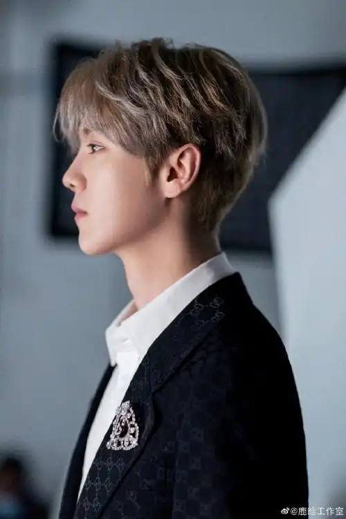 鹿晗黑西装侧颜花絮照##鹿晗兔年侧拍花絮图