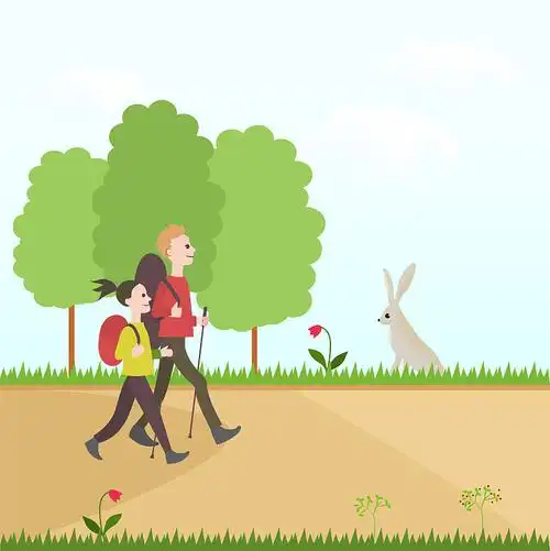 女孩和男孩在散步