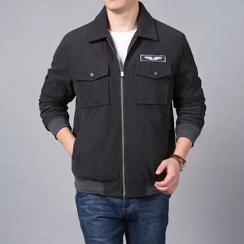 男士夹克秋冬加厚灯芯绒休闲开衫外套弹力工装翻领运动上衣短款夹克衫