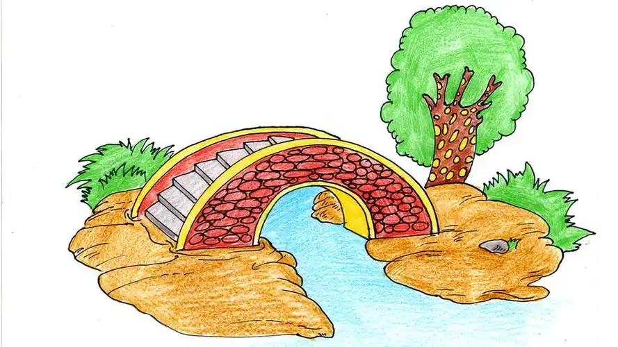 小桥流水风景简笔画,美美哒学习啦