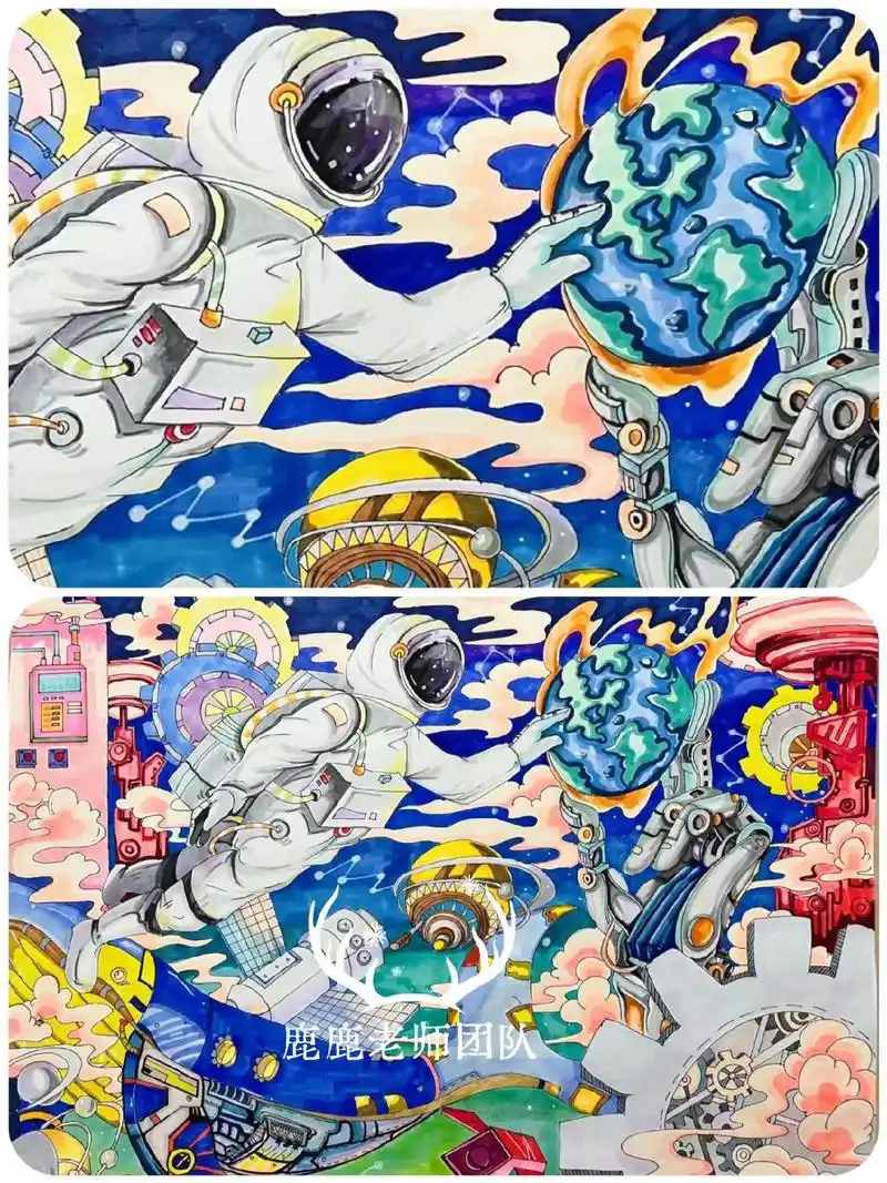 少儿科幻画/未来星球/4k#马克笔手绘 #科幻画 #约稿 # - 抖音