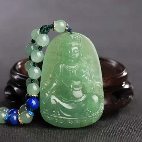 石头记天然绿东陵玉观音坠青金石长项链气质毛衣链平安祝福