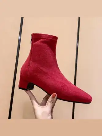 瑞央婚鞋女秀禾主婚纱两穿冬季女新娘鞋孕妇红色短靴结婚鞋子女秀禾中