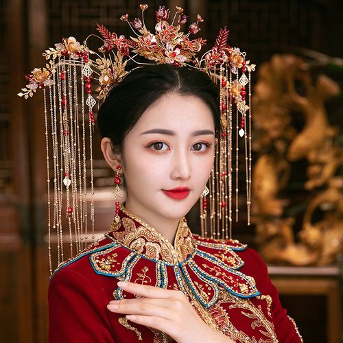 2021新款秀禾新娘头饰秀禾服发饰中式大气结婚步摇红色简约古装女