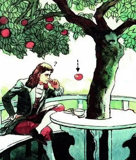 如下图所示:传说有一天牛顿坐在一颗苹果树下纳凉,此时一个成熟了的