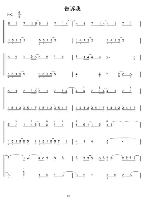 陈绮贞 告诉我 初学者c调简易版 钢琴双手简谱 钢琴简谱 钢琴谱