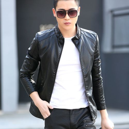 春秋新款男装皮外套加绒青年男士真皮皮衣韩版修身绵羊皮夹克潮流