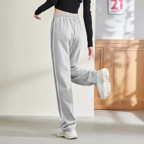 5折价1199元唐狮春新款运动裤女灰色宽松休闲裤卫裤直筒阔腿裤拖地