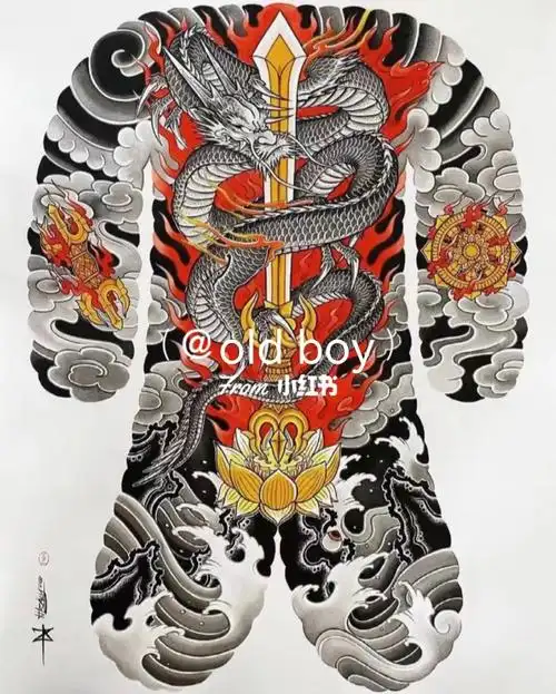纹身图案分享满背龙素材