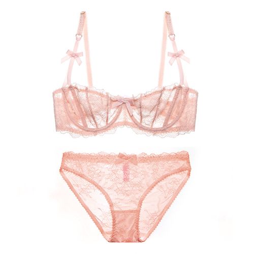 夏季新品蕾丝全透明镂空女士超薄文胸套装性感诱惑少女内衣胸罩