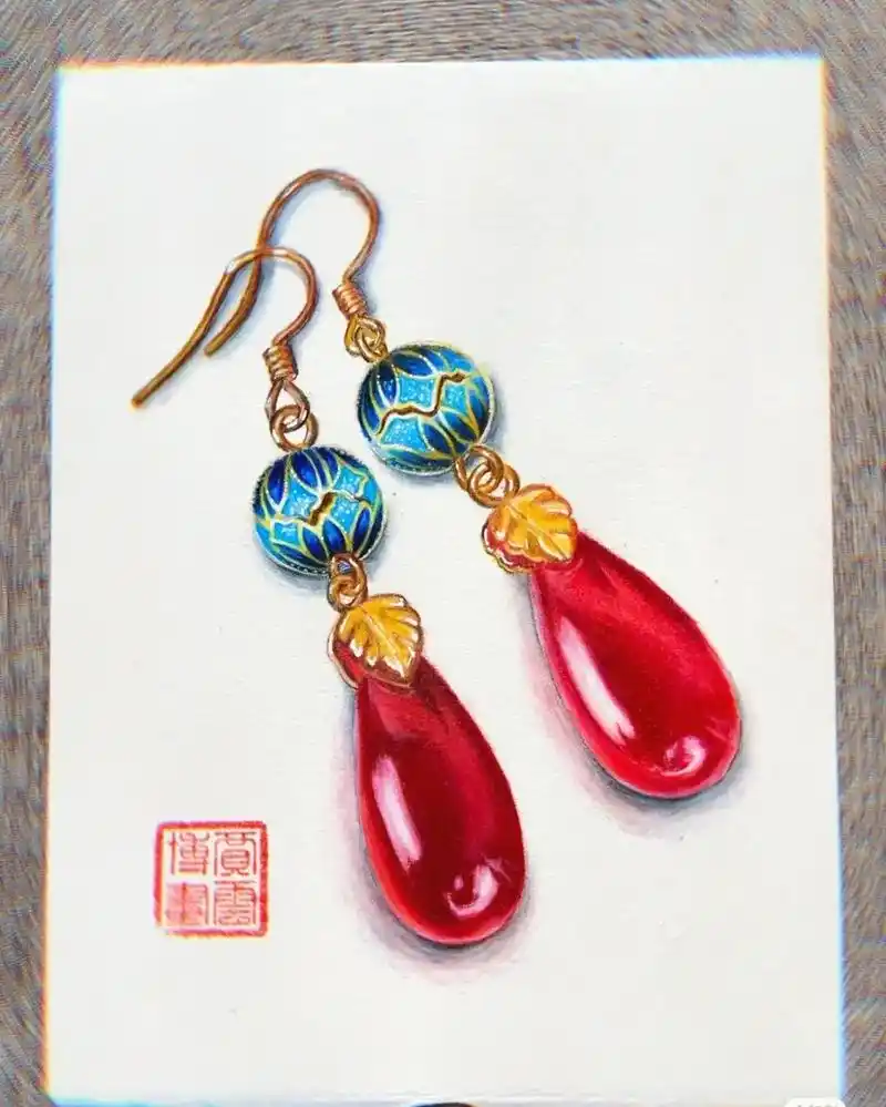 古风耳坠彩铅画素材来自某书lyubuw