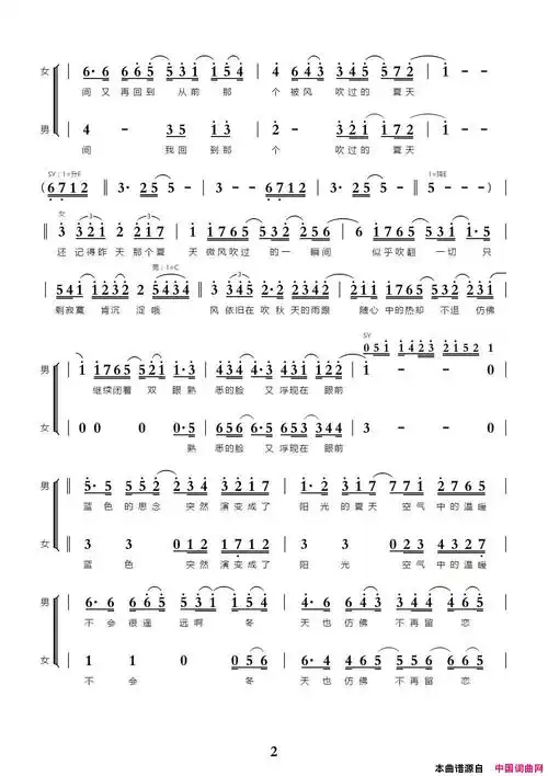 被风吹过的夏天简谱-金莎演唱-冯欣慧/林俊杰词曲1