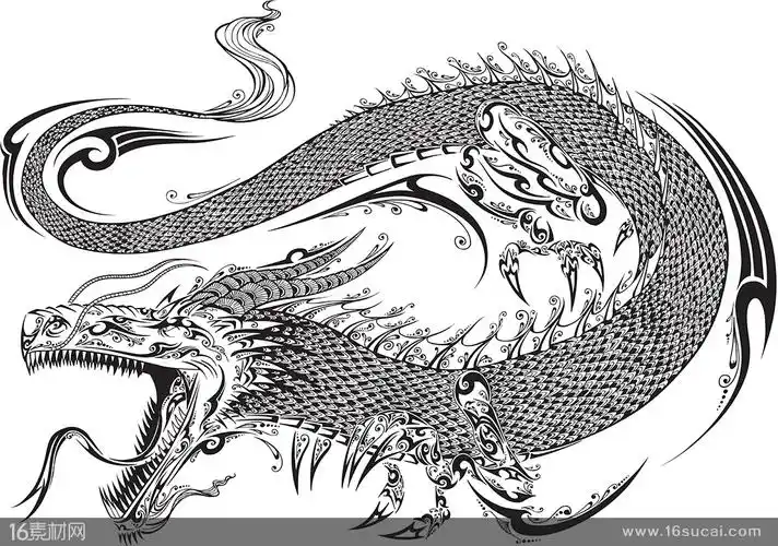 手绘线条龙纹矢量素材 - 素材中国16素材网