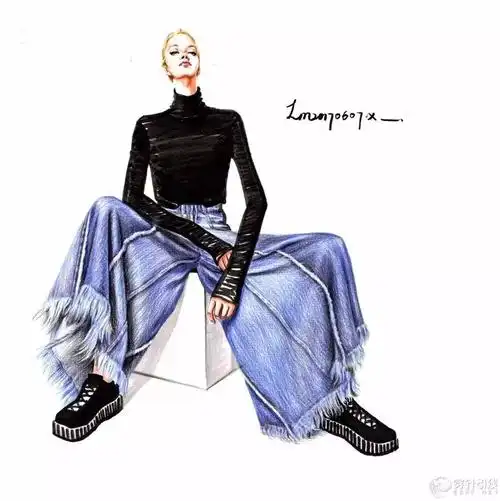 时装手绘马克笔彩铅服装画