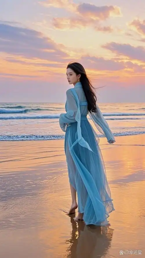 购1呱程 美女海边长裙奔跑视频美女在海边身上画的长裙展示海边美女