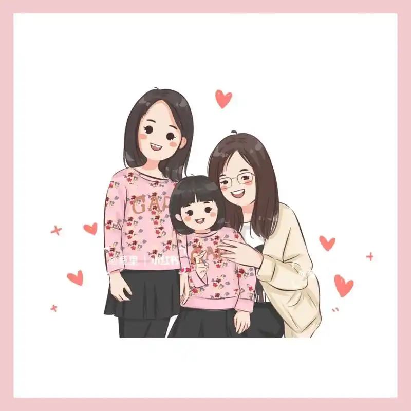 手绘q版可爱头像全家福一家四口 手绘全家福头像,一家3连张.