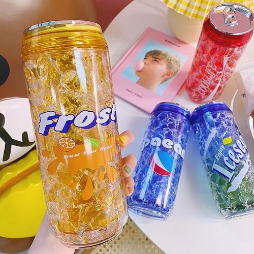 防摔创意易拉罐网红碎冰杯夏日简雪碧制冷水杯塑料杯杯吸管冰杯子