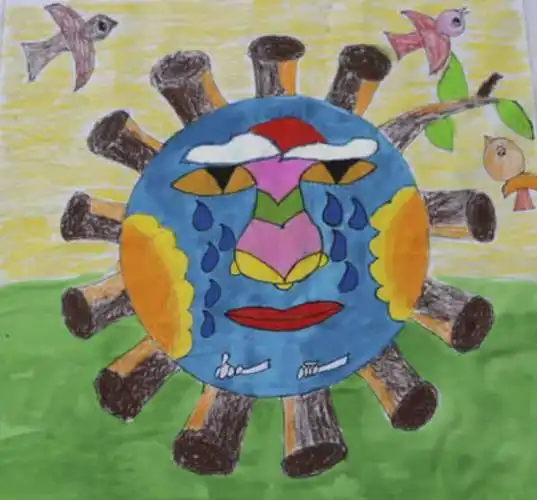 地球妈妈在哭泣世界地球日儿童画图片