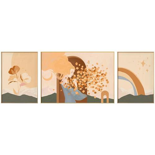 墙蛙现代简约装饰画原创插画女孩彩虹梦客厅卧室电视背景墙面挂画