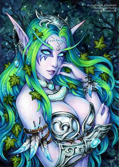 魔兽画作:月之女祭司泰兰德 浓墨重彩不挡圣洁-魔兽世界