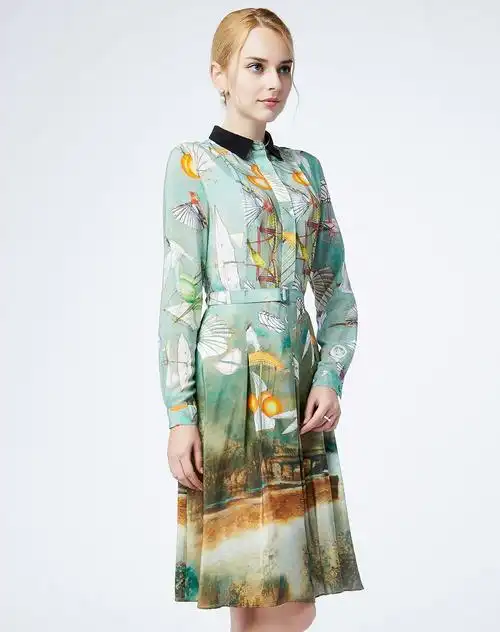 斐戈fiocco女装专场 > 翻领拼接长袖衬衫式连衣裙