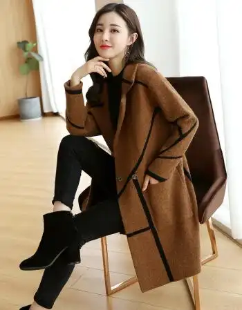 2018秋冬装新款女装韩版宽松针织衫开衫时尚百搭长袖毛衣外套潮 焦糖