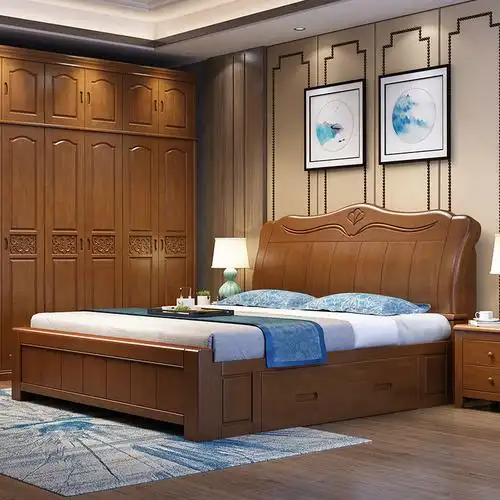 梵宜现代中式实木床18米双人床抽屉高箱储物大床单人床15米主卧801smc