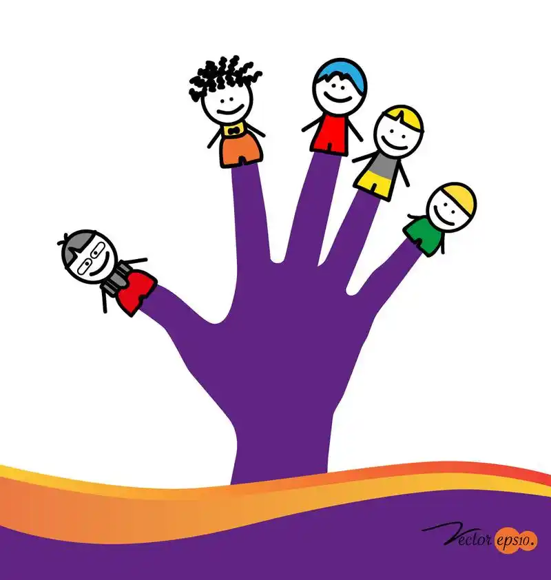 孩子们可爱的快乐卡通的手指上.矢量图.