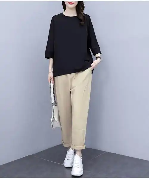 休闲套装女装春夏新款单妈妈中老年休闲套装女夏季时尚韩版上衣裤子装