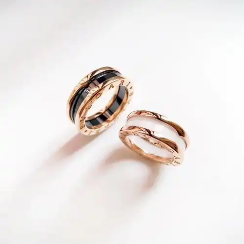 依依百福925足银小红人慈善款戒指白金玫瑰金黑白陶瓷情侣戒指 三环