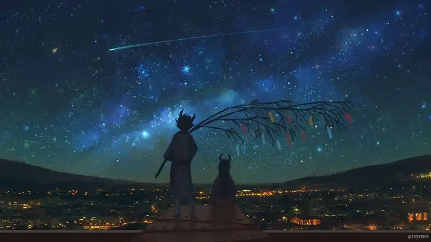 有没有二次元的电脑壁纸比如街道的星云的求推荐