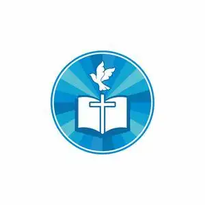 教会的标志.基督教的象征.神圣的圣经, 十字架和鸽子照片