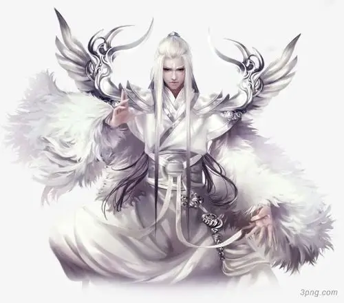 白衣白发邪魅男子古风手绘