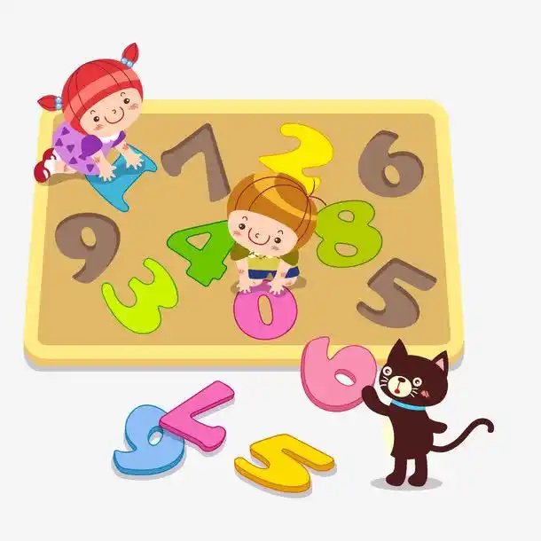 卡通玩数字拼图的儿童