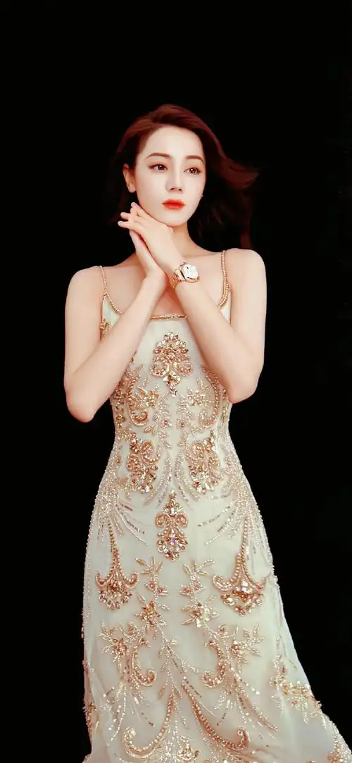 迪丽热巴碎钻透纱裙